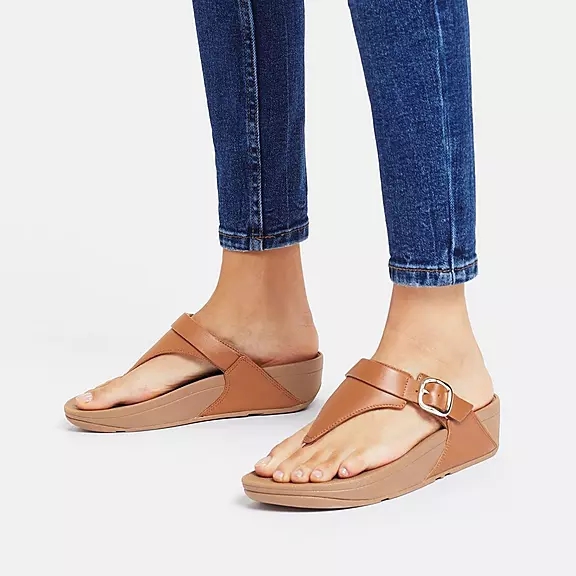 FitFlop LULU Adjustable Læder Sandaler Med Tåstolpe LyseBrune | 18152032