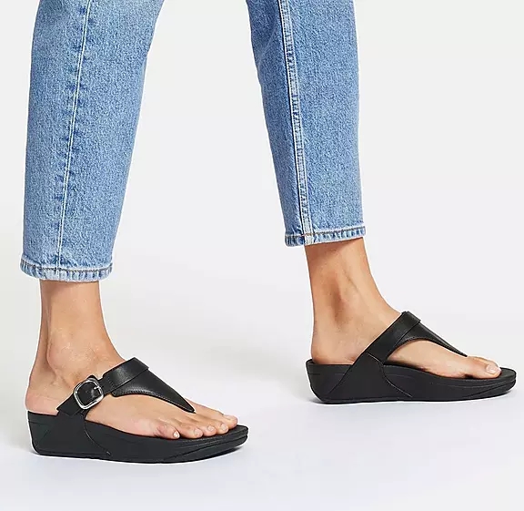 FitFlop LULU Adjustable Læder Sandaler Med Tåstolpe Sort | 34053388
