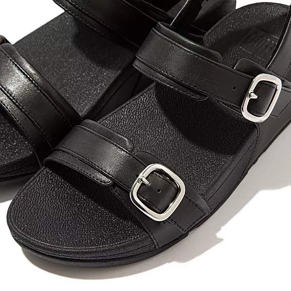 FitFlop LULU Adjustable Læder Sandaler Sort | 91892365
