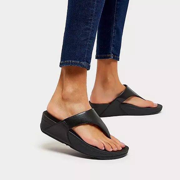FitFlop LULU Læder Sandaler Med Tåstolpe Sort | 96483281