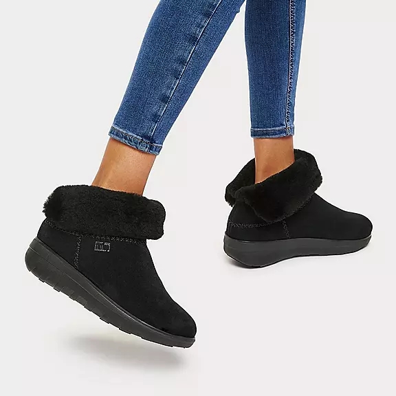 FitFlop MUKLUK SHORTY Shearling-Forede Ruskind Ankelstøvler Sort | 26074709