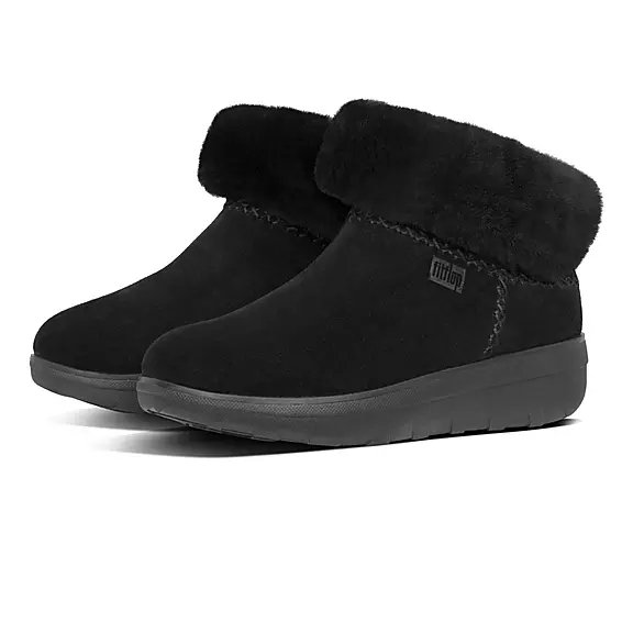 FitFlop MUKLUK SHORTY Shearling-Forede Ruskind Ankelstøvler Sort | 26074709