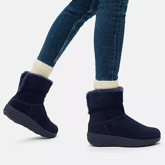 FitFlop MUKLUK SHORTY Shearling-Forede Ruskind Ankelstøvler Mørkeblå | 56294898