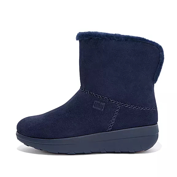 FitFlop MUKLUK SHORTY Shearling-Forede Ruskind Ankelstøvler Mørkeblå | 56294898