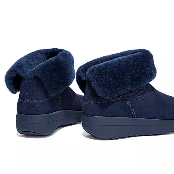FitFlop MUKLUK SHORTY Shearling-Forede Ruskind Ankelstøvler Mørkeblå | 56294898