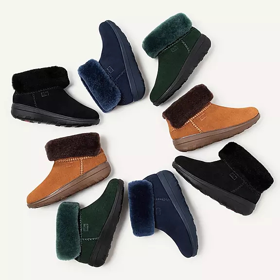 FitFlop MUKLUK SHORTY Shearling-Forede Ruskind Ankelstøvler Mørkeblå | 56294898