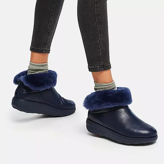 FitFlop MUKLUK SHORTY Vandtætte Shearling-Forede Ankelstøvler Mørkeblå | 89544459