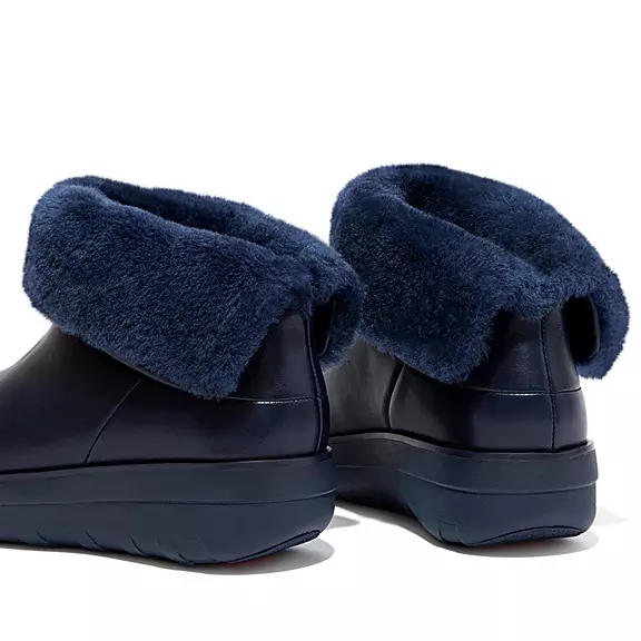 FitFlop MUKLUK SHORTY Vandtætte Shearling-Forede Ankelstøvler Mørkeblå | 89544459