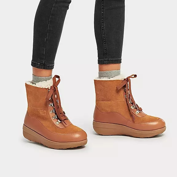 FitFlop MUKLUK Shearling-Forede Laced Ankelstøvler LyseBrune | 41435325