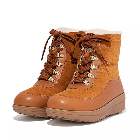 FitFlop MUKLUK Shearling-Forede Laced Ankelstøvler LyseBrune | 41435325