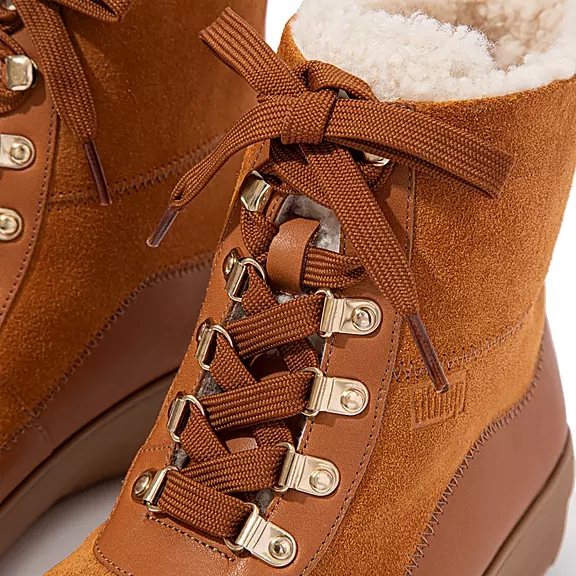 FitFlop MUKLUK Shearling-Forede Laced Ankelstøvler LyseBrune | 41435325