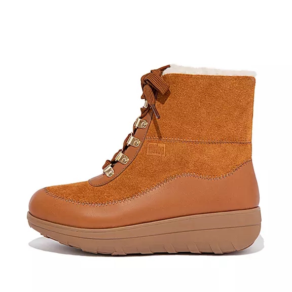 FitFlop MUKLUK Shearling-Forede Laced Ankelstøvler LyseBrune | 41435325