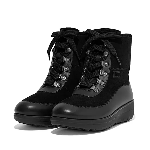 FitFlop MUKLUK Shearling-Forede Laced Ankelstøvler Sort | 42874462