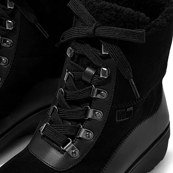 FitFlop MUKLUK Shearling-Forede Laced Ankelstøvler Sort | 42874462