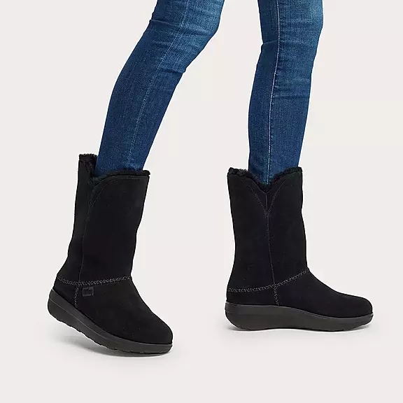 FitFlop MUKLUK Shearling-Forede Ruskind Calf Støvler Sort | 76016498