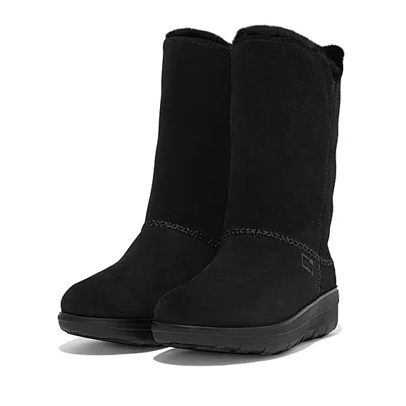 FitFlop MUKLUK Shearling-Forede Ruskind Calf Støvler Sort | 76016498