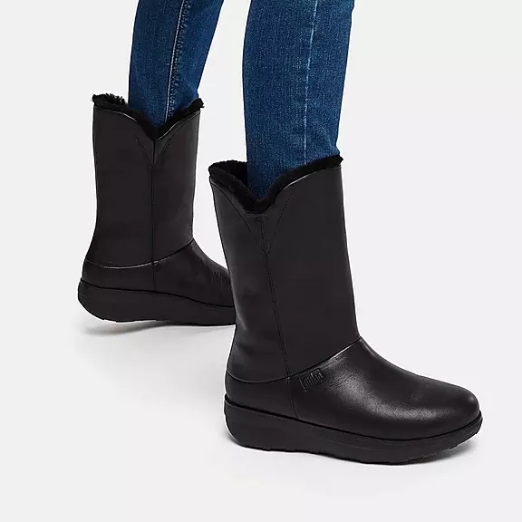 FitFlop MUKLUK Vandtætte Shearling Calf Støvler Sort | 48469059