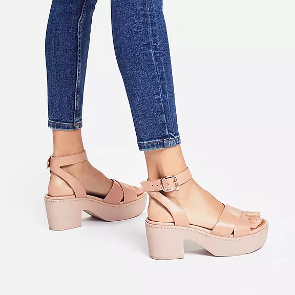 FitFlop PILAR Læder Kilehæl Sandaler Beige | 67970319