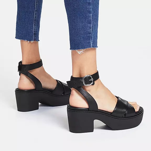 FitFlop PILAR Læder Kilehæl Sandaler Sort | 90828276