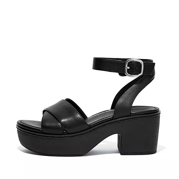 FitFlop PILAR Læder Kilehæl Sandaler Sort | 90828276