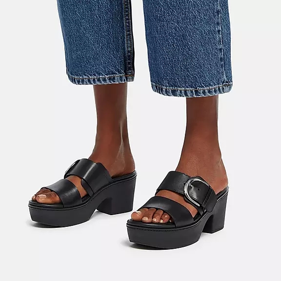 FitFlop PILAR Læder Plateau Sandaler Sort | 93967972