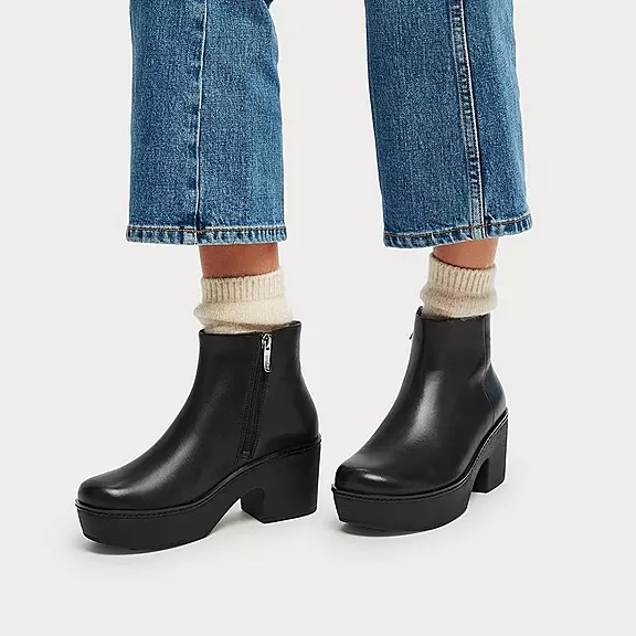 FitFlop PILAR Læder Platform Ankelstøvler Sort | 15813732