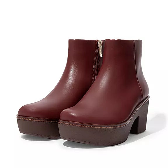 FitFlop PILAR Læder Platform Ankelstøvler Bordeaux | 54613578