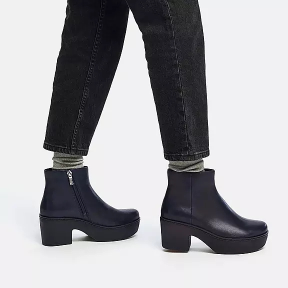 FitFlop PILAR Læder Platform Ankelstøvler Mørkeblå | 96938162