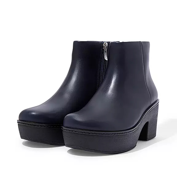 FitFlop PILAR Læder Platform Ankelstøvler Mørkeblå | 96938162