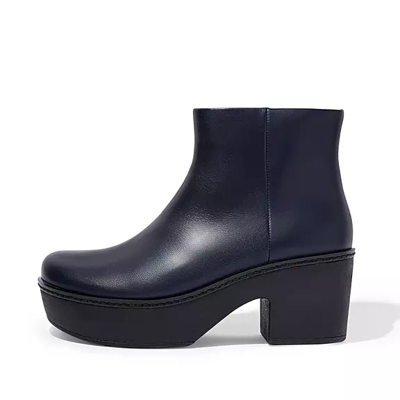 FitFlop PILAR Læder Platform Ankelstøvler Mørkeblå | 96938162