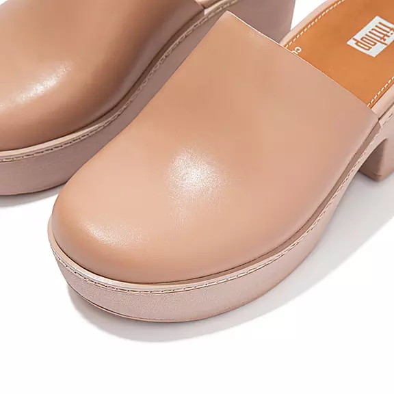 FitFlop PILAR Læder Træsko Beige | 88815996