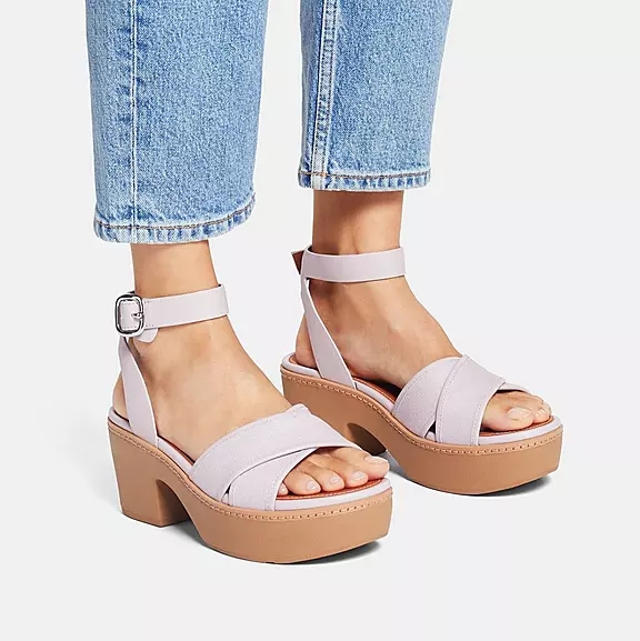 FitFlop PILAR Lærred Ankle-Páskové Kilehæl Sandaler LyseLilla | 40403887