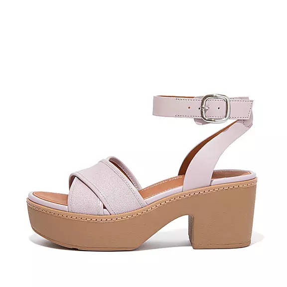 FitFlop PILAR Lærred Ankle-Páskové Kilehæl Sandaler LyseLilla | 40403887