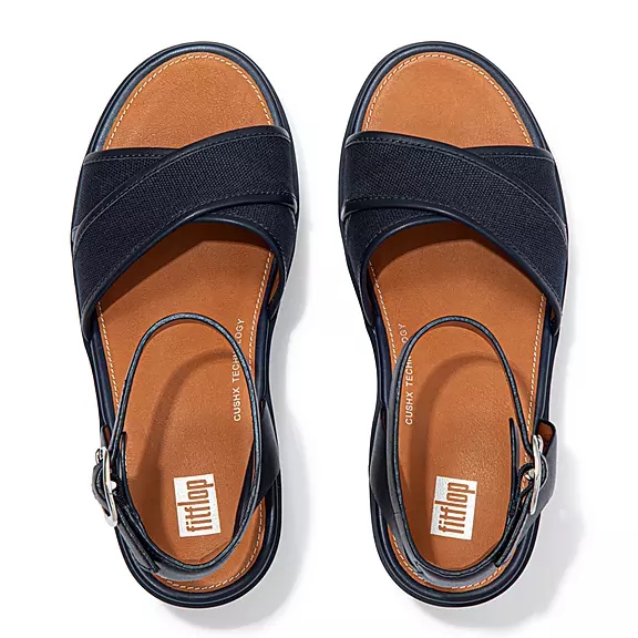 FitFlop PILAR Lærred Ankle-Páskové Plateau Sandaler Mørkeblå | 89181934