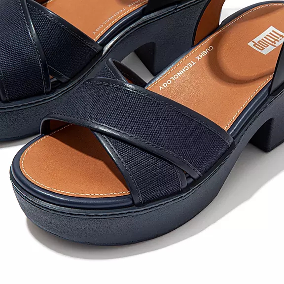 FitFlop PILAR Lærred Ankle-Páskové Plateau Sandaler Mørkeblå | 89181934