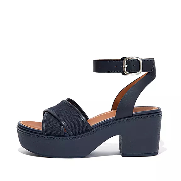 FitFlop PILAR Lærred Ankle-Páskové Plateau Sandaler Mørkeblå | 89181934