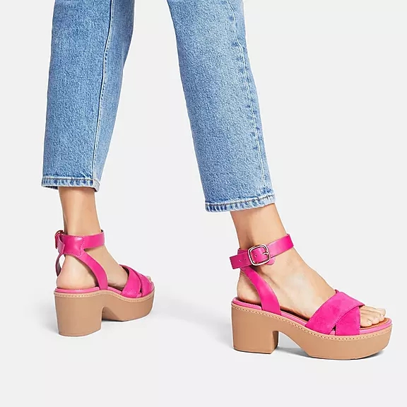 FitFlop PILAR Ruskind-Mix Kilehæl Sandaler Fuchsia | 93337759