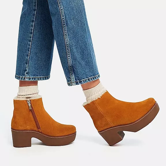 FitFlop PILAR Shearling-Forede Ruskind Platform Ankelstøvler LyseBrune | 52887907