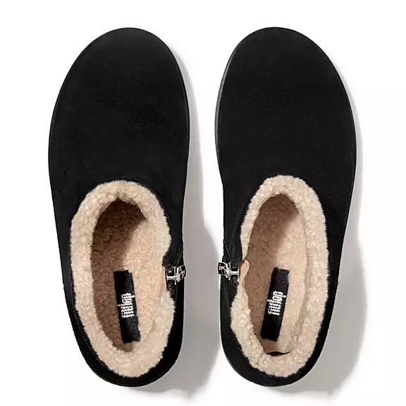 FitFlop PILAR Shearling-Forede Ruskind Platform Ankelstøvler Sort | 67934261