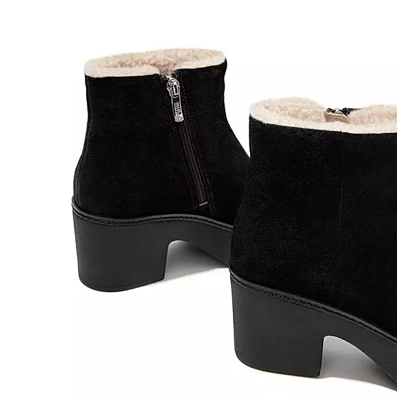 FitFlop PILAR Shearling-Forede Ruskind Platform Ankelstøvler Sort | 67934261
