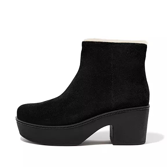 FitFlop PILAR Shearling-Forede Ruskind Platform Ankelstøvler Sort | 67934261