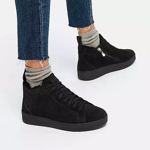 FitFlop RALLY Faux-Fur Forede Ruskind High-Top Sneakers Sort | 36697810