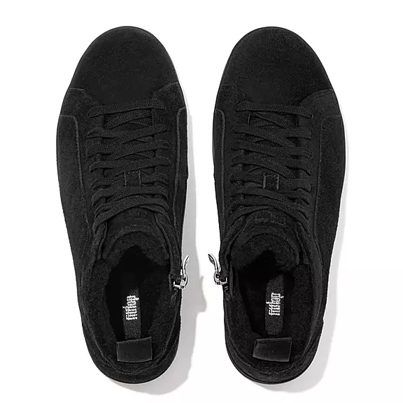 FitFlop RALLY Faux-Fur Forede Ruskind High-Top Sneakers Sort | 36697810