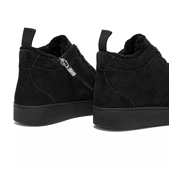 FitFlop RALLY Faux-Fur Forede Ruskind High-Top Sneakers Sort | 36697810
