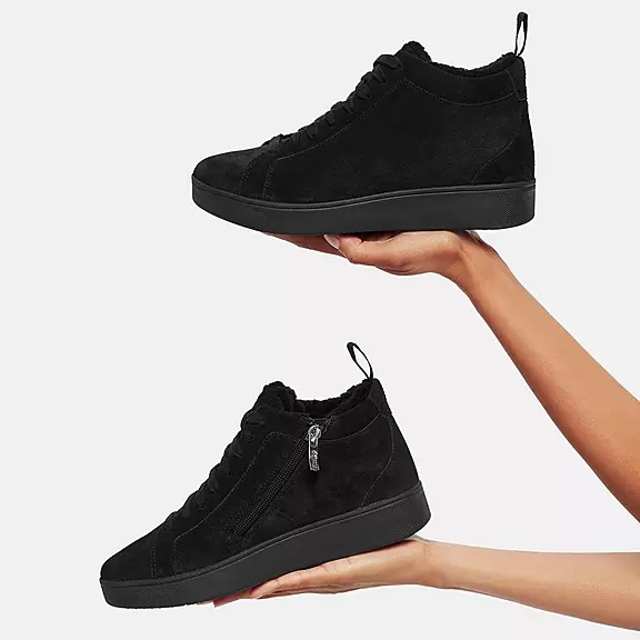 FitFlop RALLY Faux-Fur Forede Ruskind High-Top Sneakers Sort | 36697810
