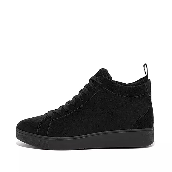 FitFlop RALLY Faux-Fur Forede Ruskind High-Top Sneakers Sort | 36697810