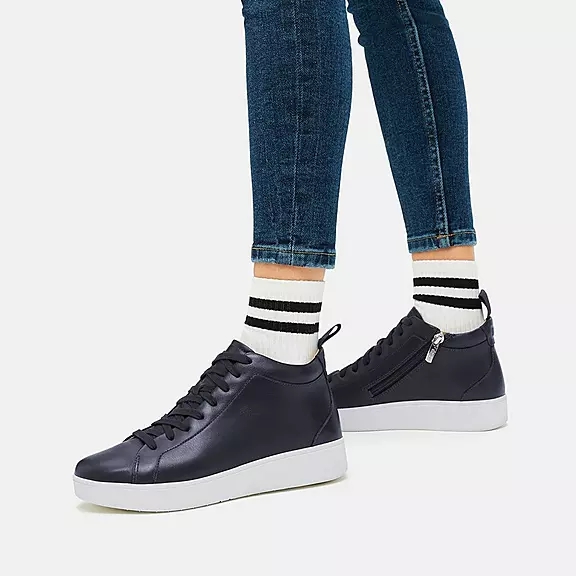 FitFlop RALLY Læder High-Top Sneakers Mørkeblå | 86853056