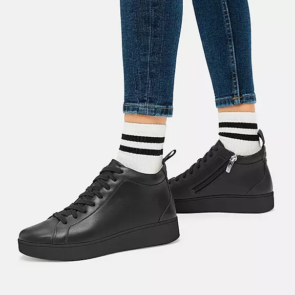 FitFlop RALLY Læder High-Top Sneakers Sort | 17961953