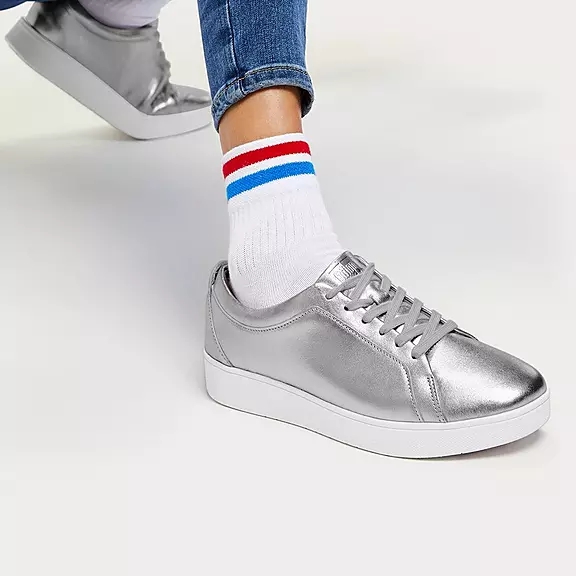 FitFlop RALLY Læder Sneakers Sølv | 32821636