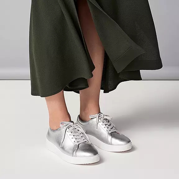 FitFlop RALLY Metallic Læder Sneakers Sølv | 44866806